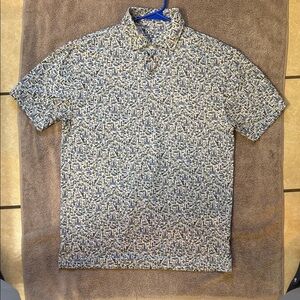 Rhoback Men's White and Blue Patterned Polo Shirt